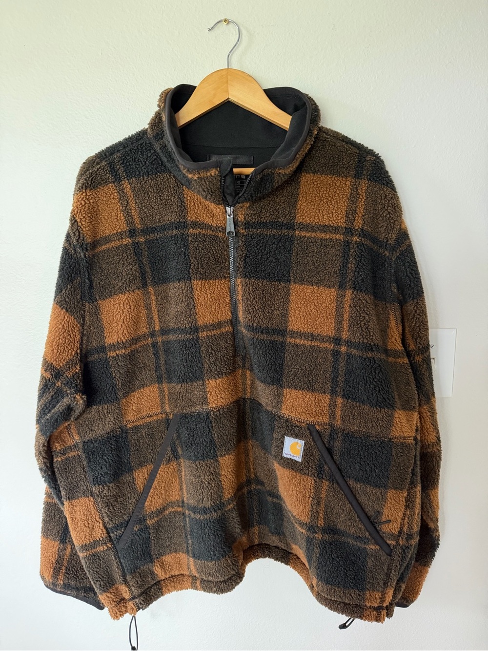 Carhartt Tan and Black Plaid Sherpa Pullover